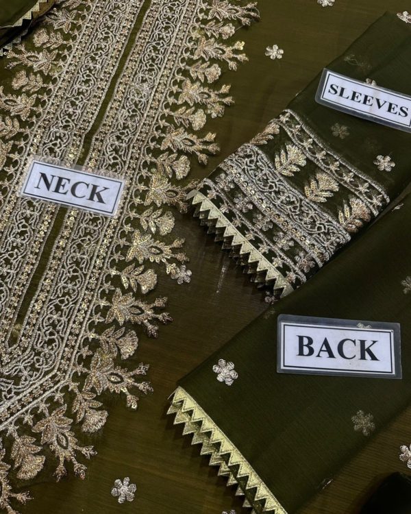 2K25 Chiffon Embroidered 3PC Suit with Triangle Lace Detailing - Image 9