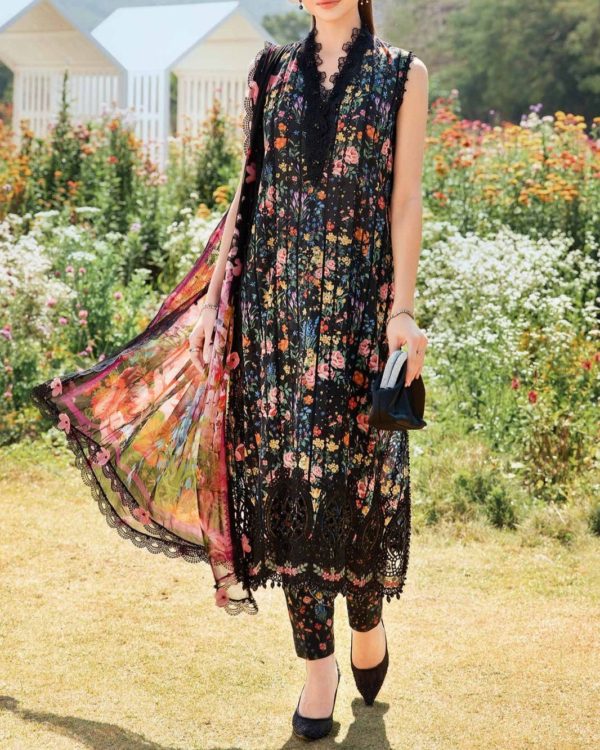 2K25 Premium Printed Lawn 3PC Suit with Embroidery Accents