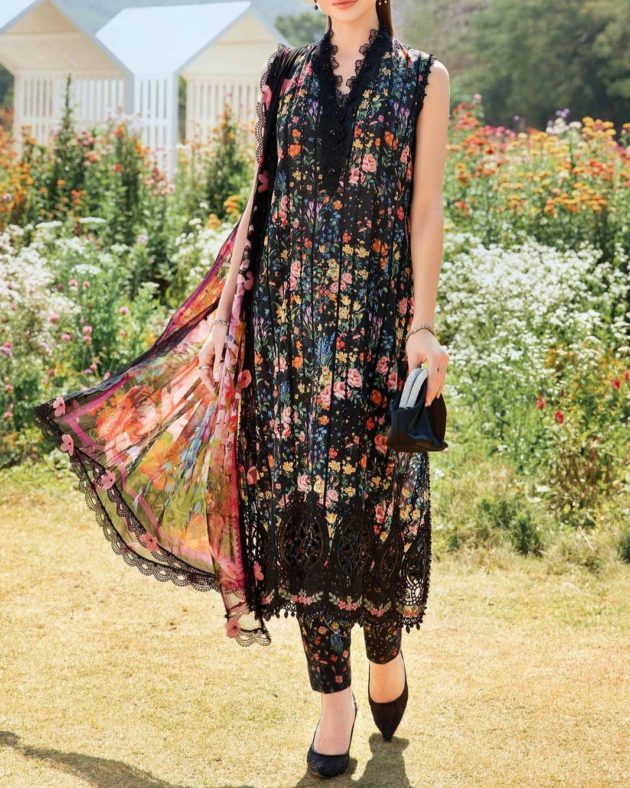 2K25 Premium Printed Lawn 3PC Suit with Embroidery Accents