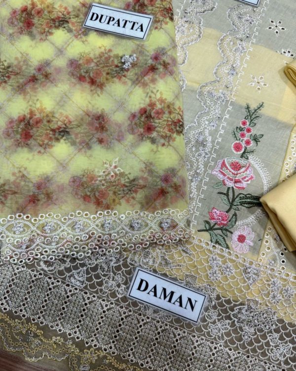 2K25 Premium Lawn 3PC Suit with Organza Dupatta - Image 8