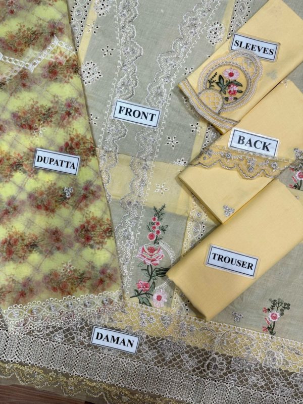 2K25 Premium Lawn 3PC Suit with Organza Dupatta - Image 6