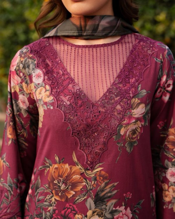 2K25 Premium Lawn 3PC Suit with Organza Dupatta - Image 4