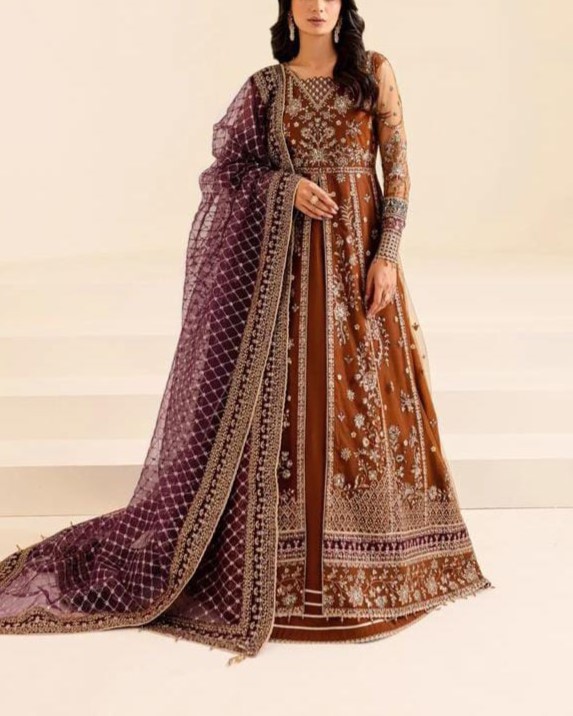 Luxury Net Frock Collection – 3PC | Pearl Embellished Design