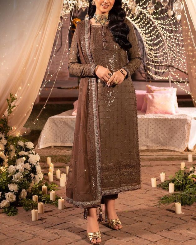 Chiffon Suit – 3PC | Espresso Charm Collection