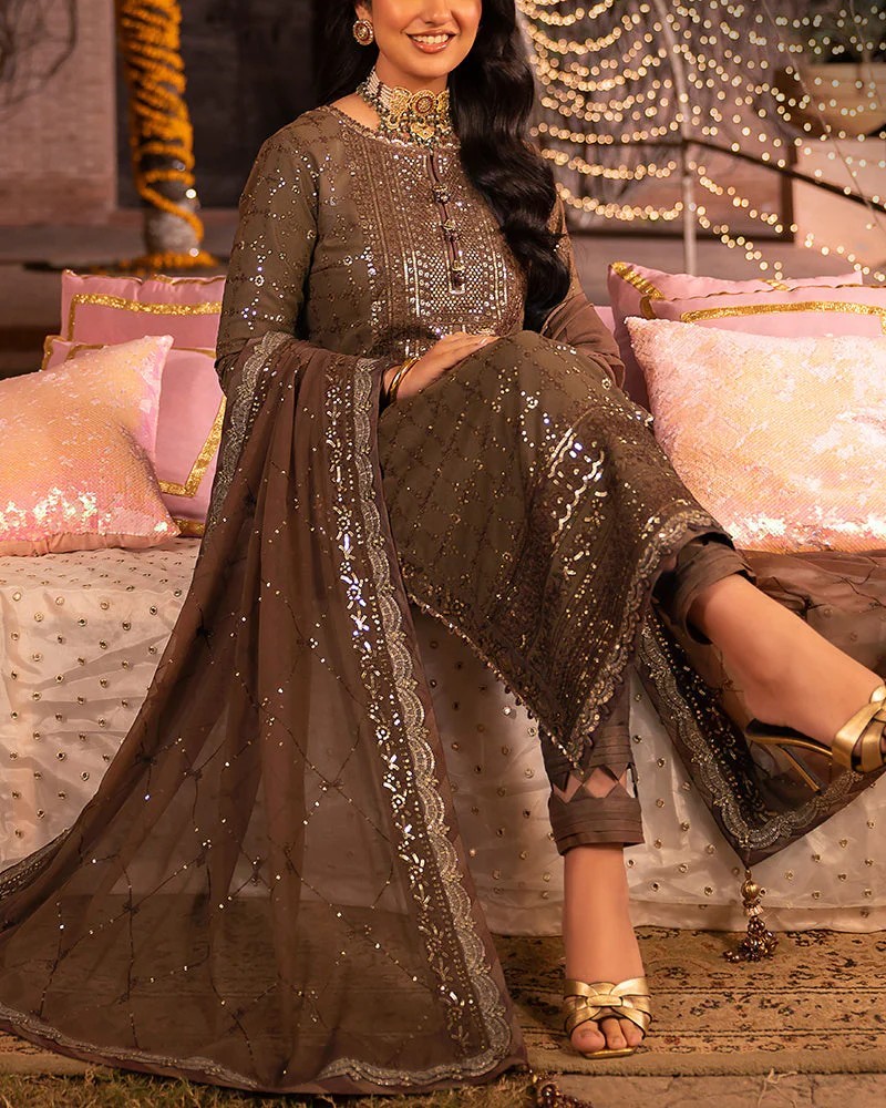 Chiffon Suit – 3PC | Espresso Charm Collection - Image 2