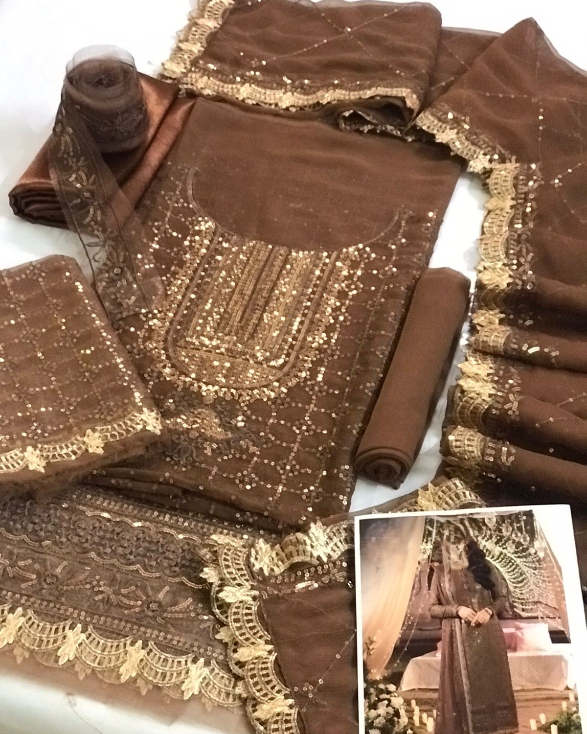 Chiffon Suit – 3PC | Espresso Charm Collection - Image 6