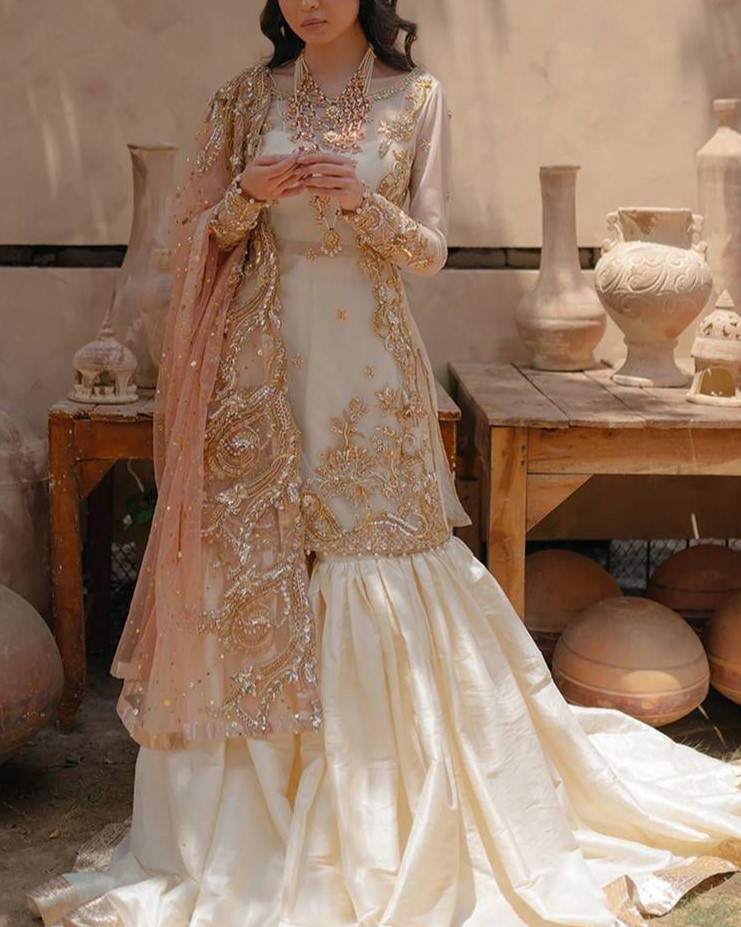 Wedding Wear Organza Embroidered 3PC Suit with Adda Work