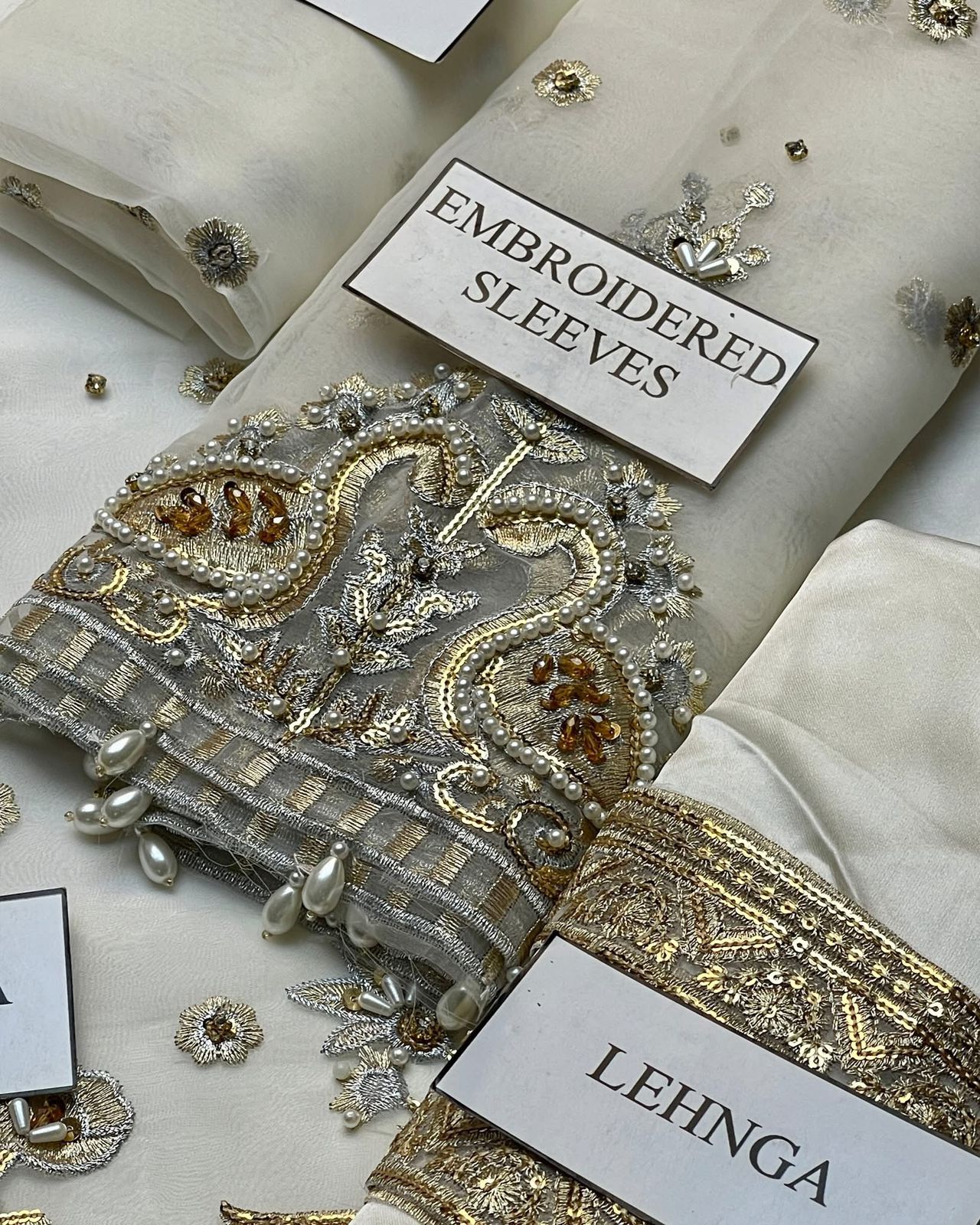 Wedding Wear Organza Embroidered 3PC Suit with Adda Work - Image 4