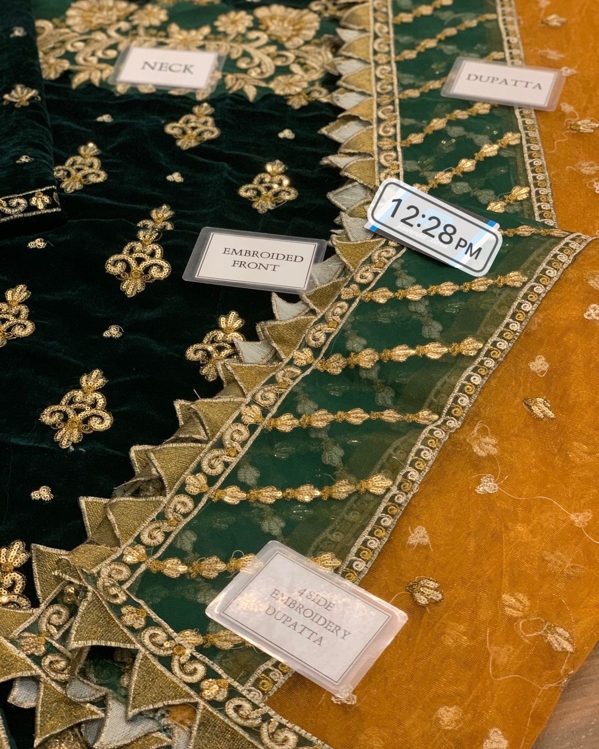 Velvet Embroidered 3PC Suit with Net Dupatta - Image 4