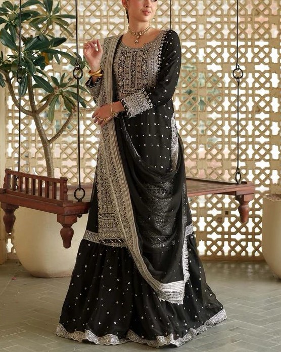 Chiffon Heavy Embroidered Spangle Work 3PC Suit
