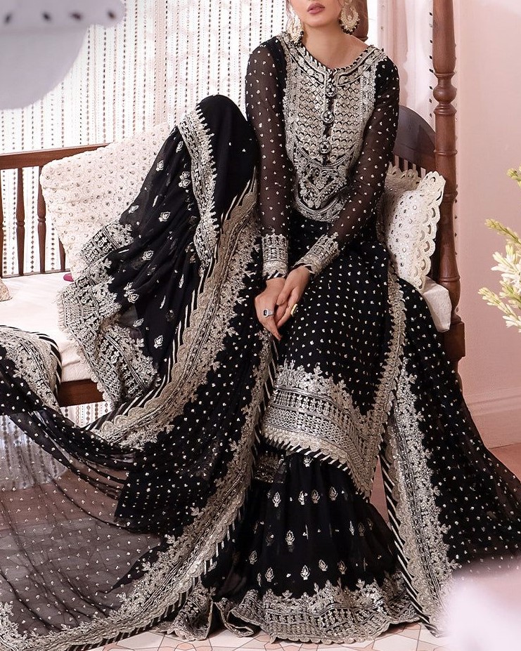 Chiffon Heavy Embroidered Spangle Work 3PC Suit - Image 2