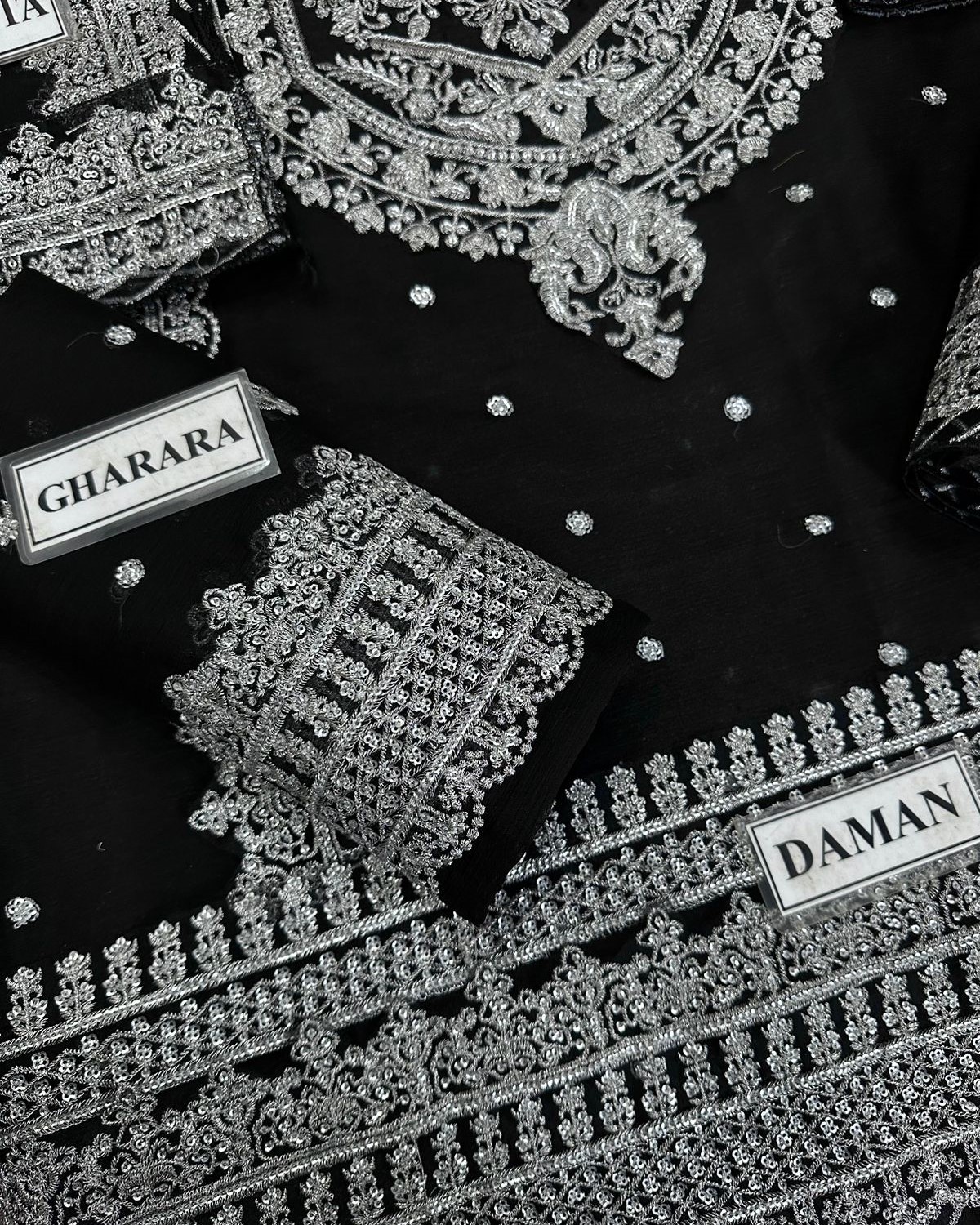 Chiffon Heavy Embroidered Spangle Work 3PC Suit - Image 8