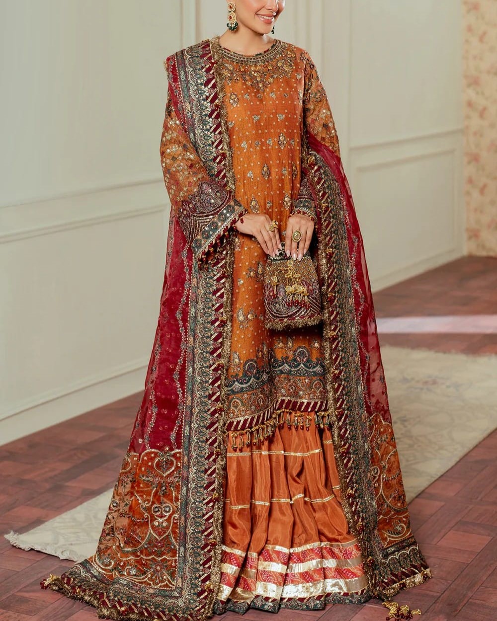 Mysoori Embroidered 3PC Suit with Organza Dupatta