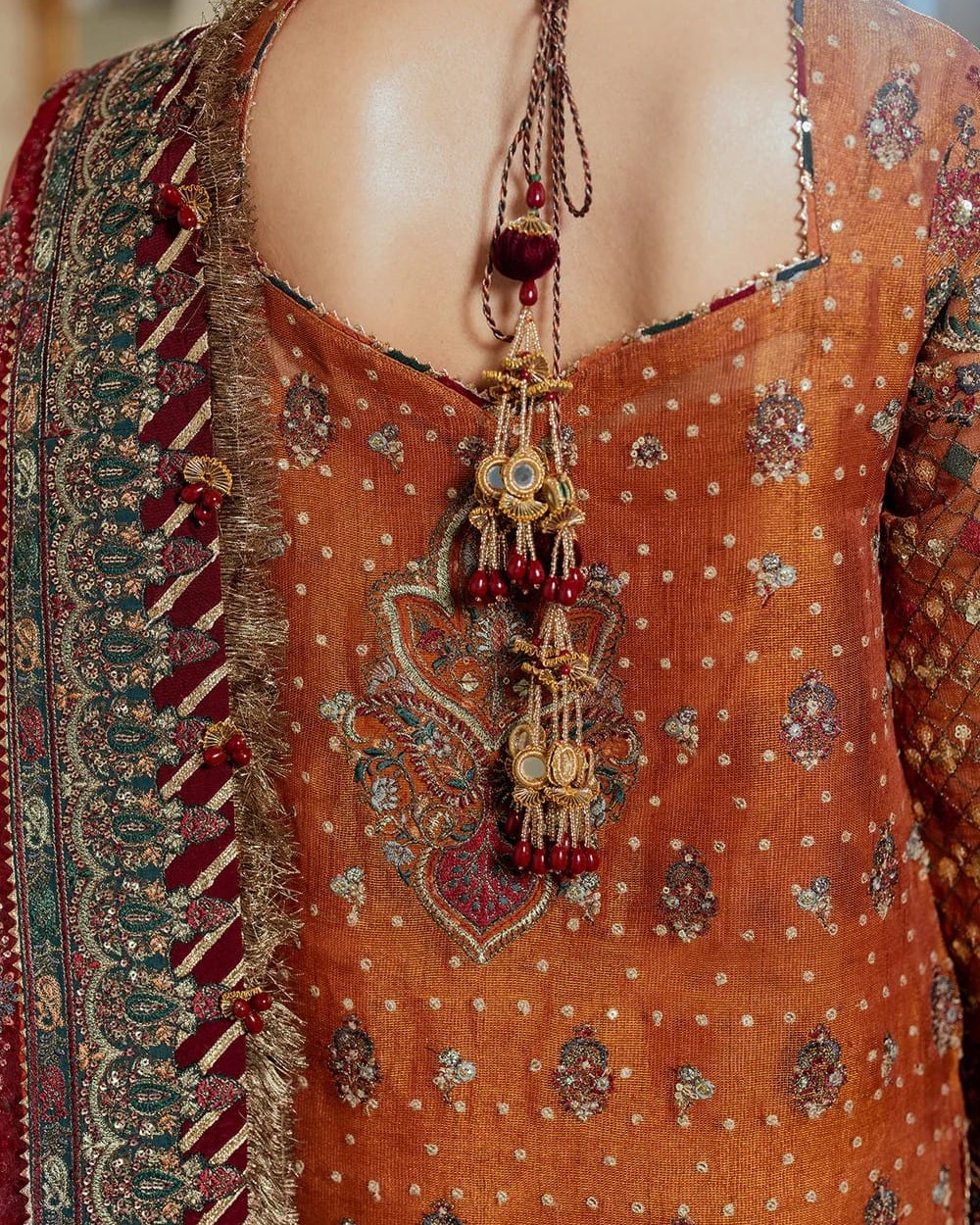 Mysoori Embroidered 3PC Suit with Organza Dupatta - Image 8