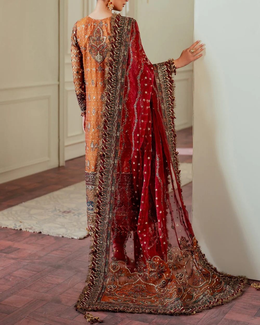 Mysoori Embroidered 3PC Suit with Organza Dupatta - Image 4