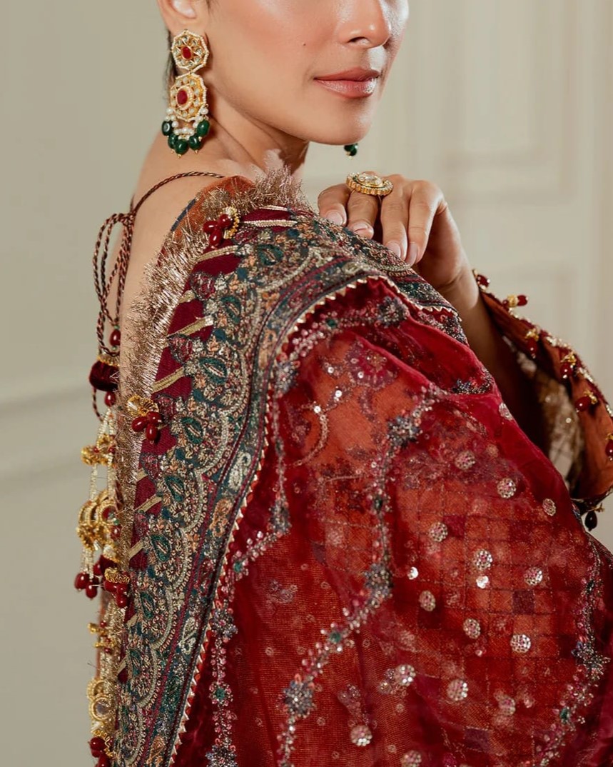 Mysoori Embroidered 3PC Suit with Organza Dupatta - Image 7