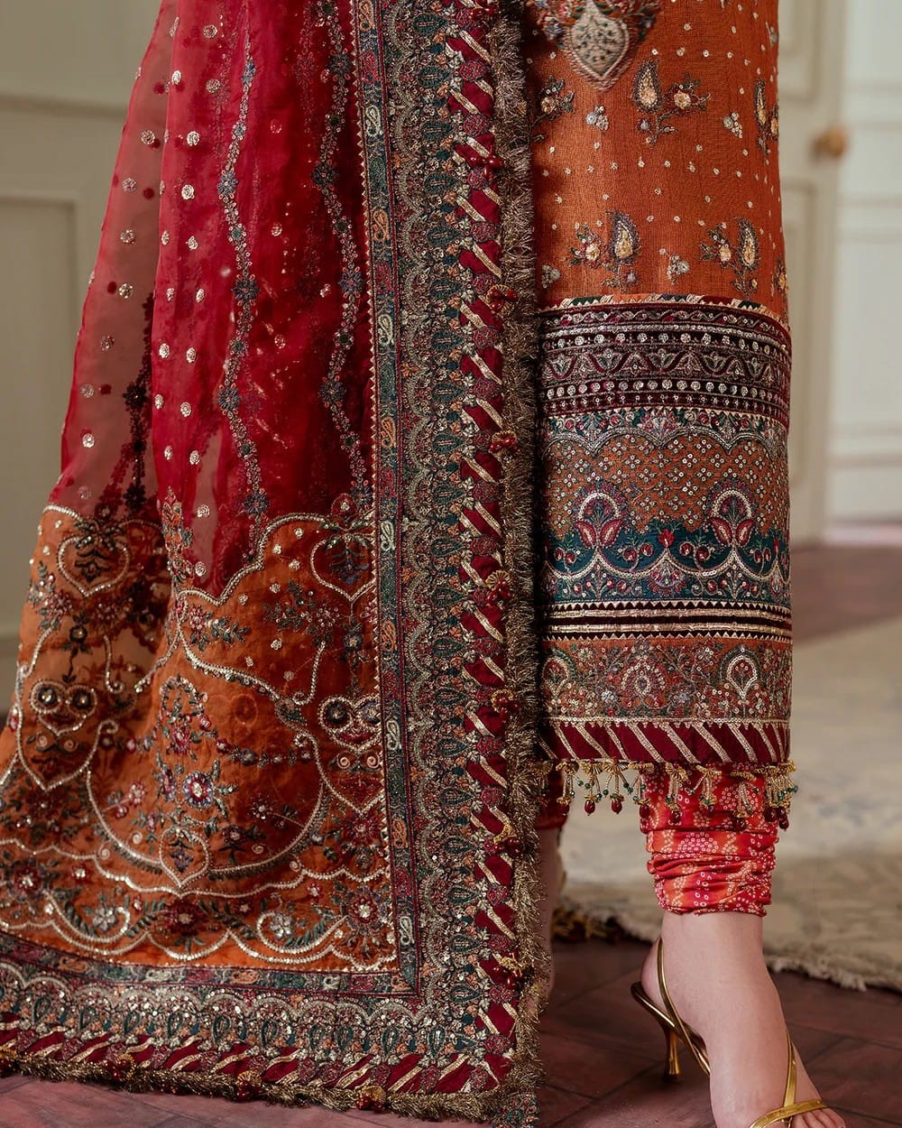 Mysoori Embroidered 3PC Suit with Organza Dupatta - Image 5