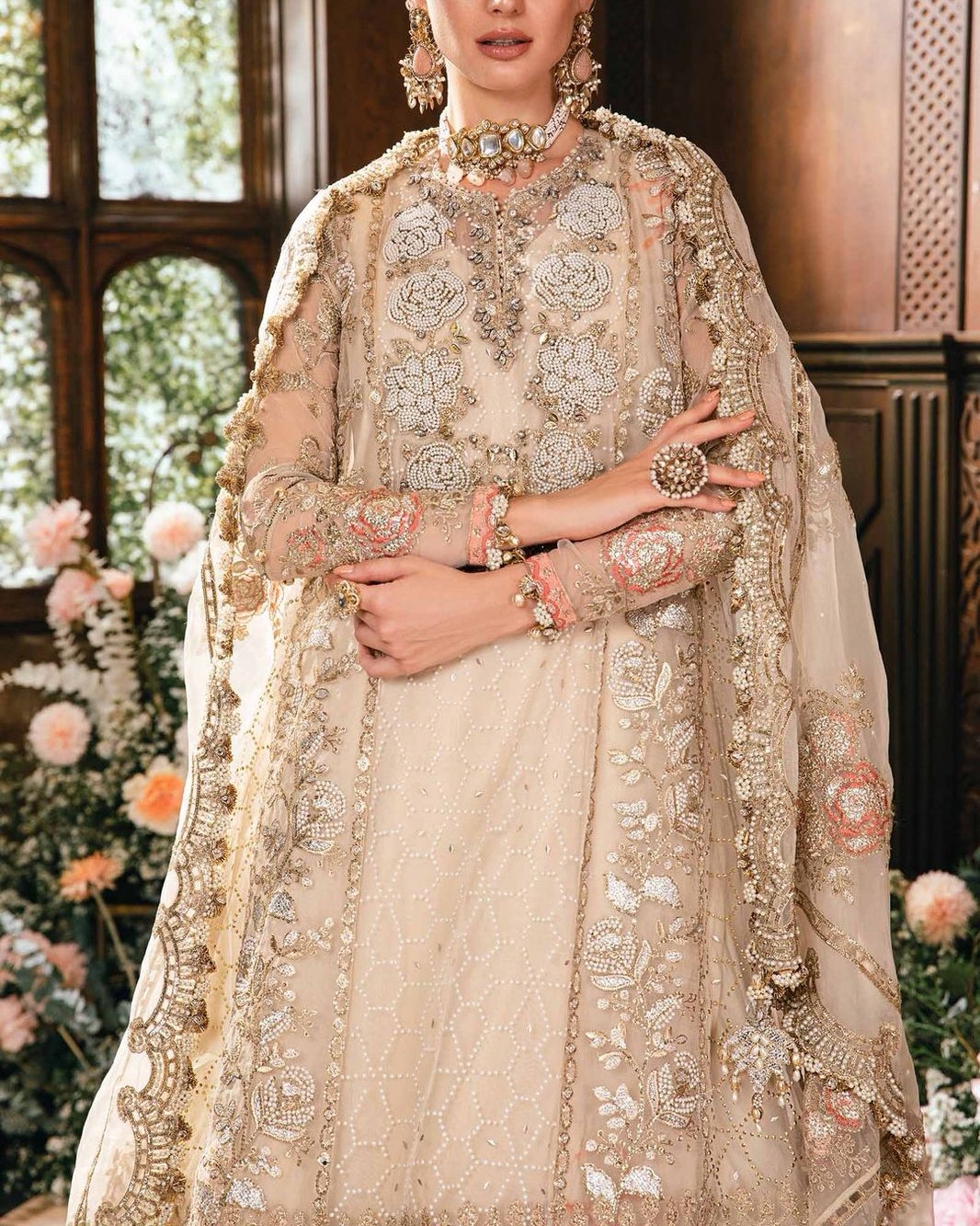 Organza Heavy Embroidered Spangle Work 3PC Suit with Hand Embellishment - Image 5