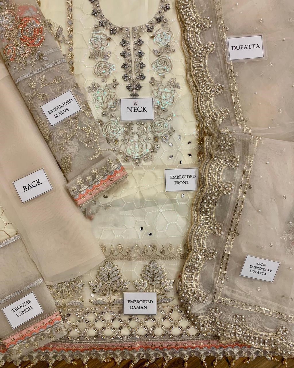 Organza Heavy Embroidered Spangle Work 3PC Suit with Hand Embellishment - Image 10