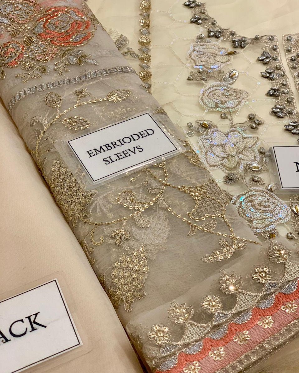 Organza Heavy Embroidered Spangle Work 3PC Suit with Hand Embellishment - Image 9