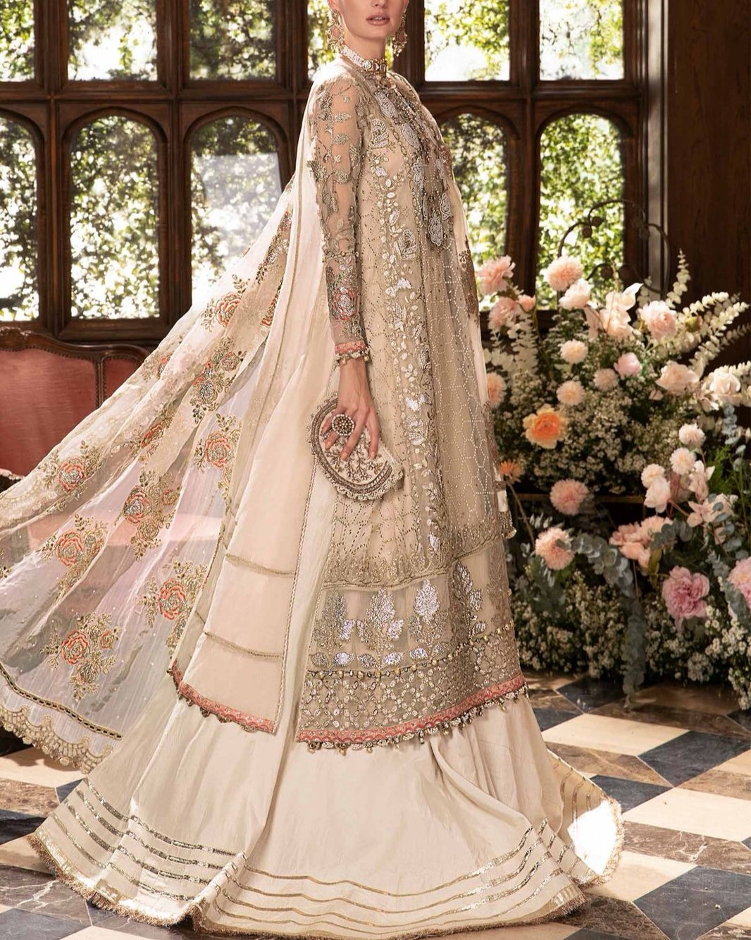 Organza Heavy Embroidered Spangle Work 3PC Suit with Hand Embellishment - Image 3