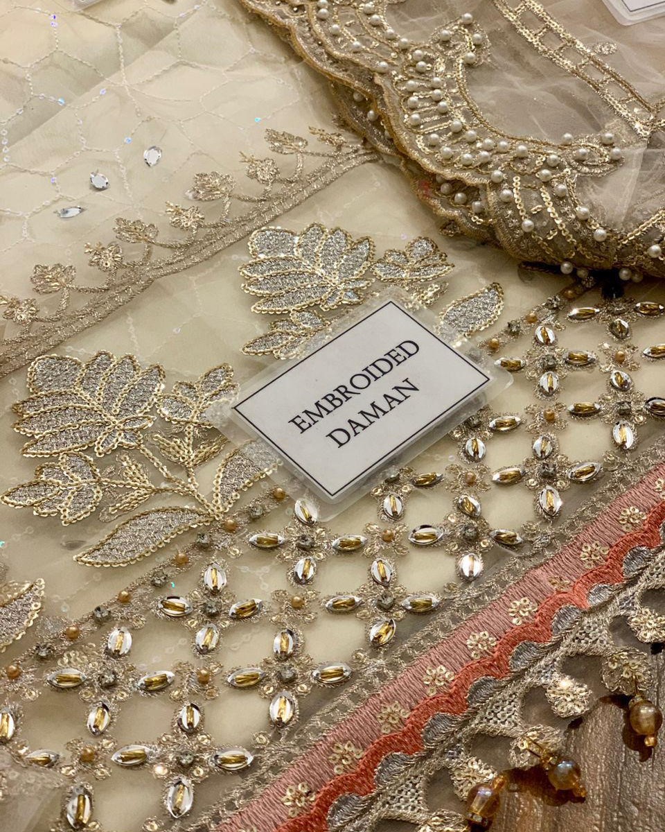 Organza Heavy Embroidered Spangle Work 3PC Suit with Hand Embellishment - Image 8