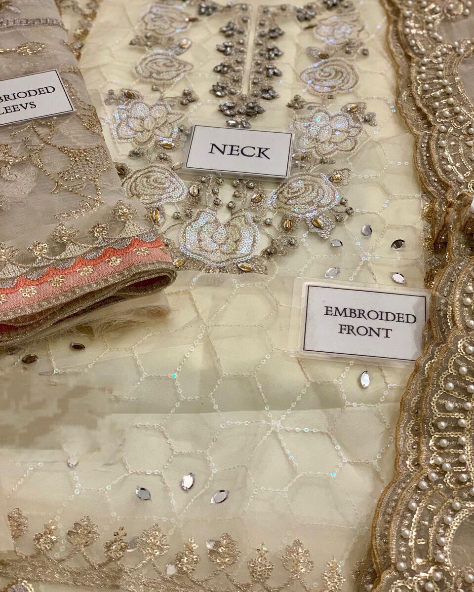 Organza Heavy Embroidered Spangle Work 3PC Suit with Hand Embellishment - Image 7