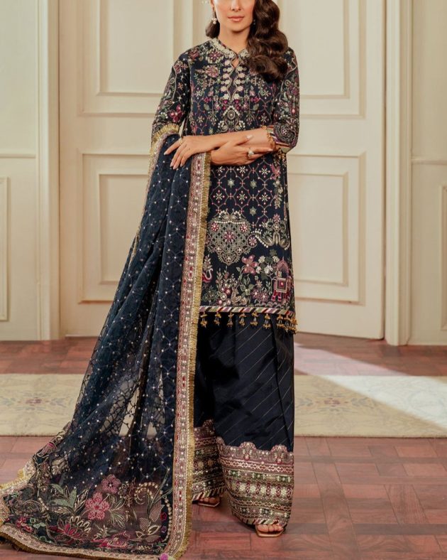 Raw Silk Heavy Embroidered Spangle Work 3PC Suit with Organza Dupatta