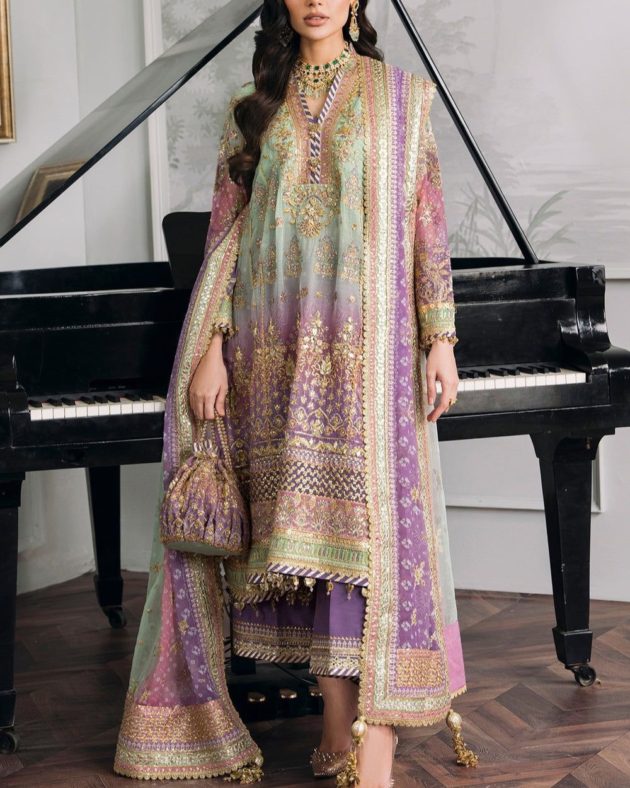 Chiffon Embroidered 3PC Suit with Silk Trouser
