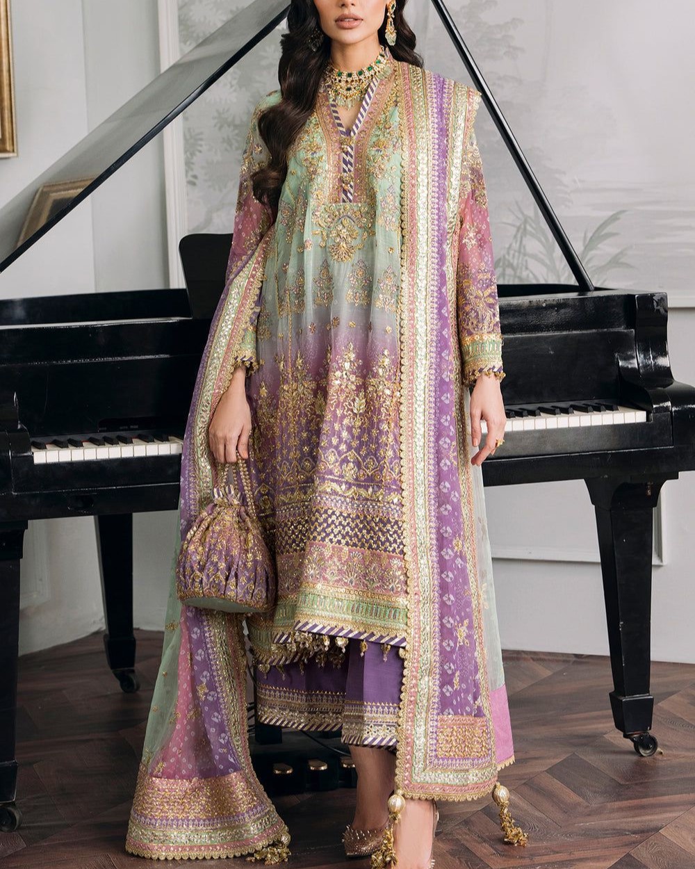 Chiffon Embroidered 3PC Suit with Silk Trouser