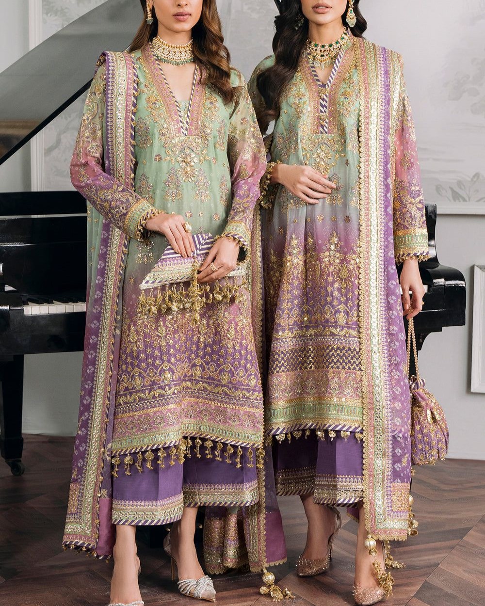 Chiffon Embroidered 3PC Suit with Silk Trouser - Image 5