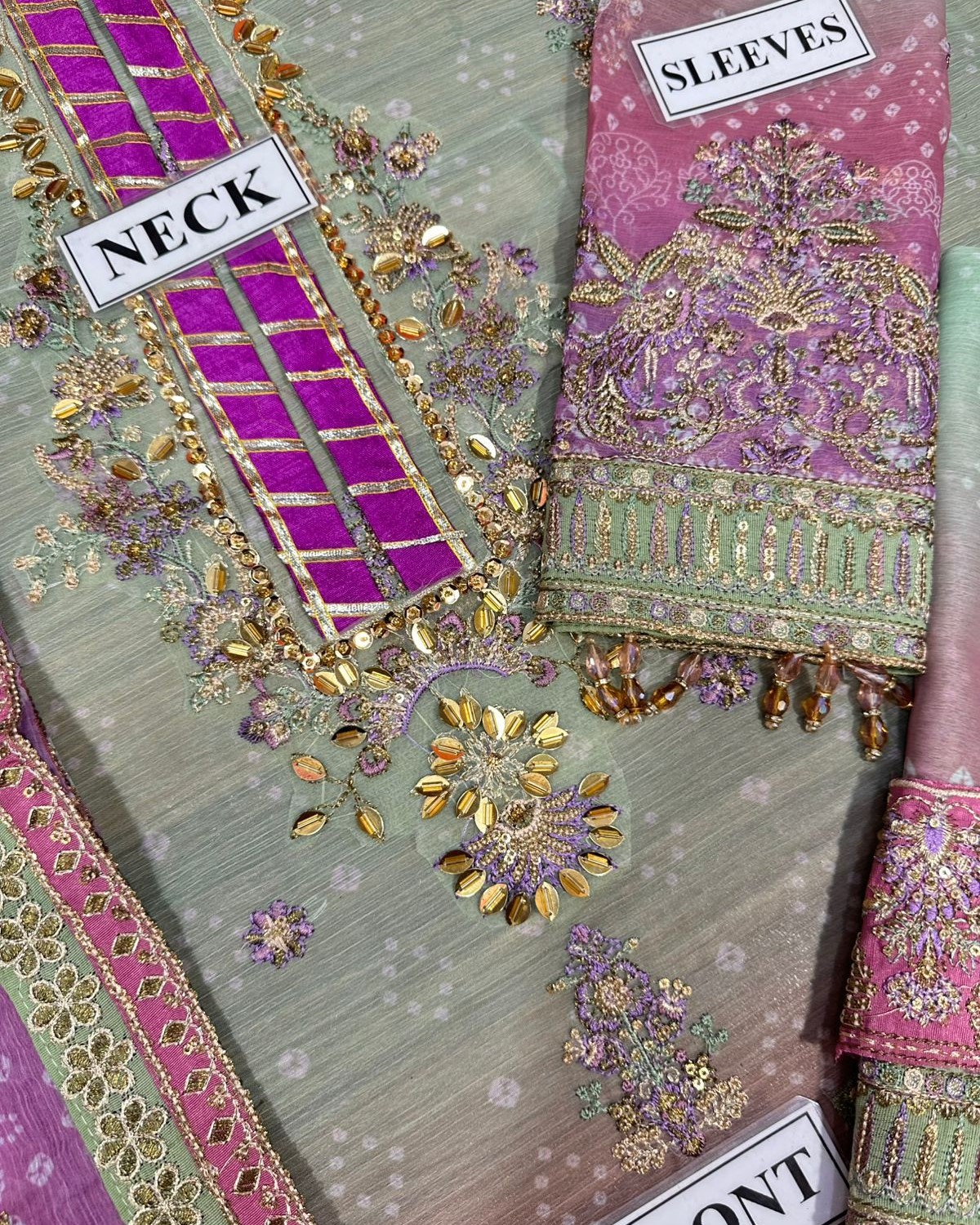 Chiffon Embroidered 3PC Suit with Silk Trouser - Image 7