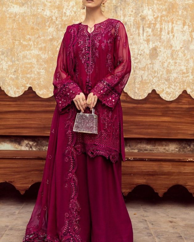 Chiffon Heavy Embroidered Spangle Work 3PC Suit with Hand Embellishment