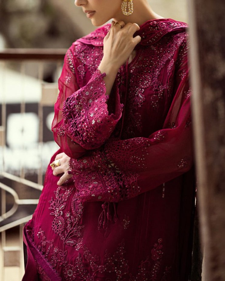 Chiffon Heavy Embroidered Spangle Work 3PC Suit with Hand Embellishment - Image 6