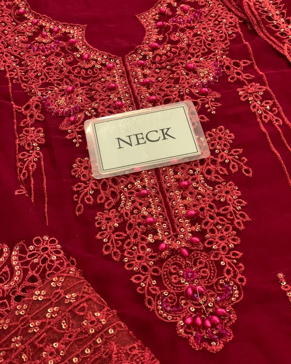 Chiffon Heavy Embroidered Spangle Work 3PC Suit with Hand Embellishment - Image 7