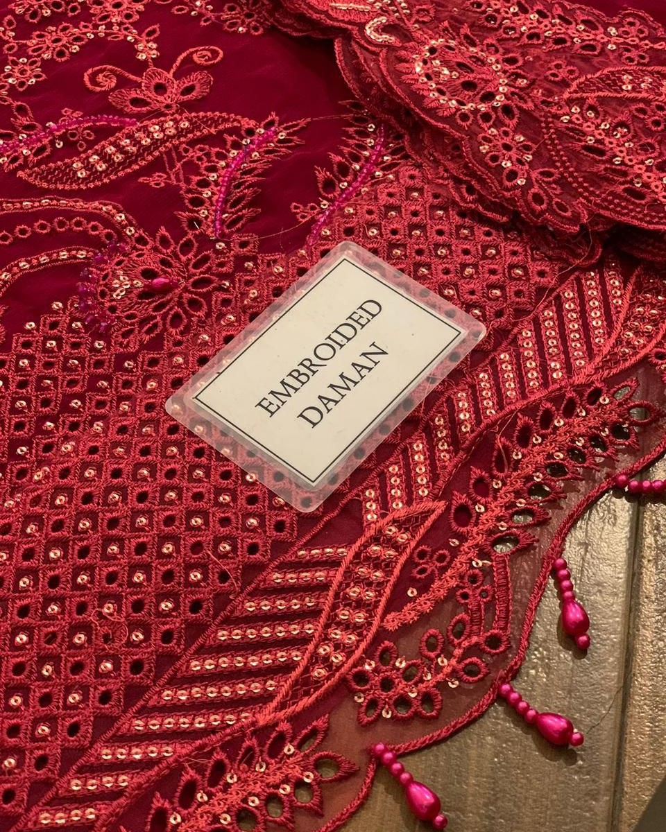 Chiffon Heavy Embroidered Spangle Work 3PC Suit with Hand Embellishment - Image 8