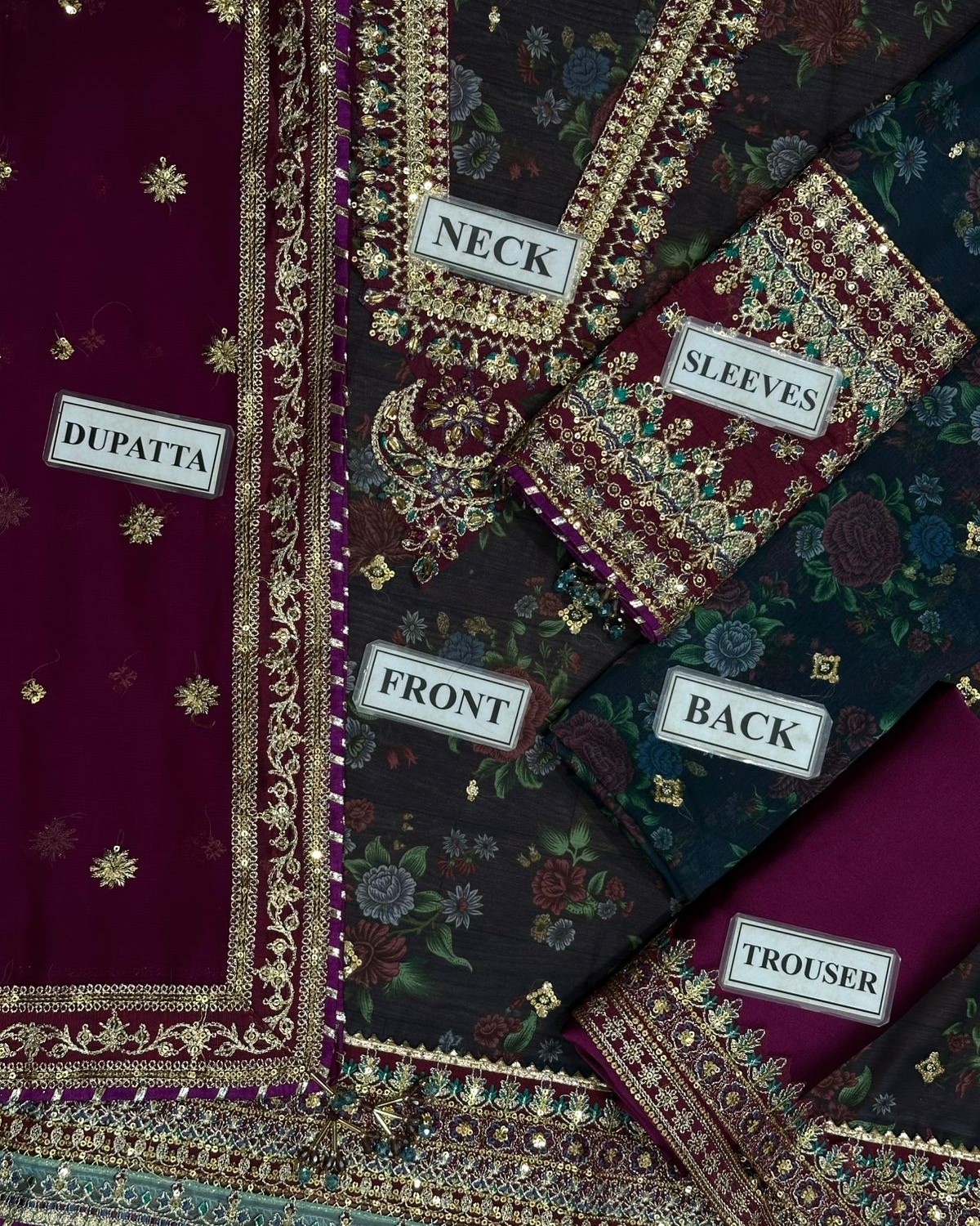 Chiffon Digital Print & Sequence Work 3PC Suit with Silk Trouser - Image 9