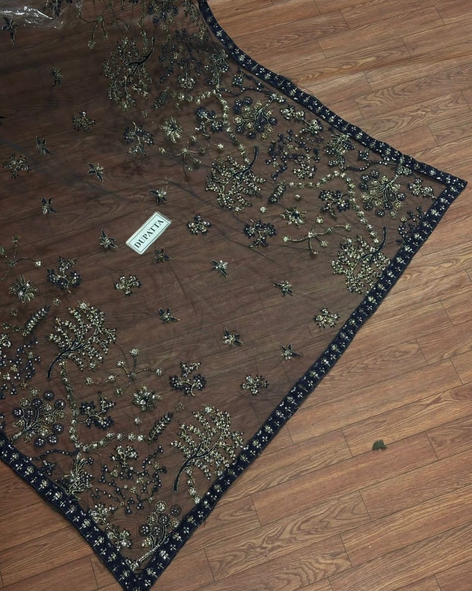 Chiffon 3PC Suit with Net Dupatta & Satin Silk Trouser - Image 7