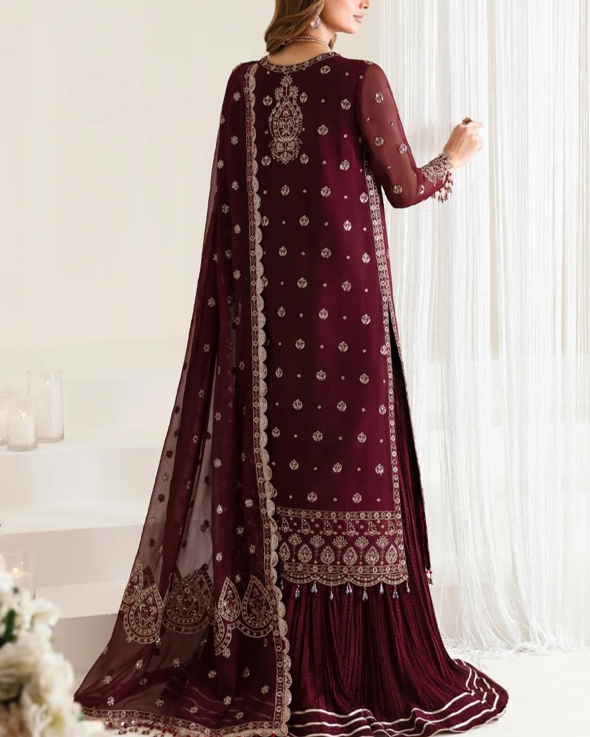 Chiffon Embroidered Suit with Silk Gharara Trouser - Image 4