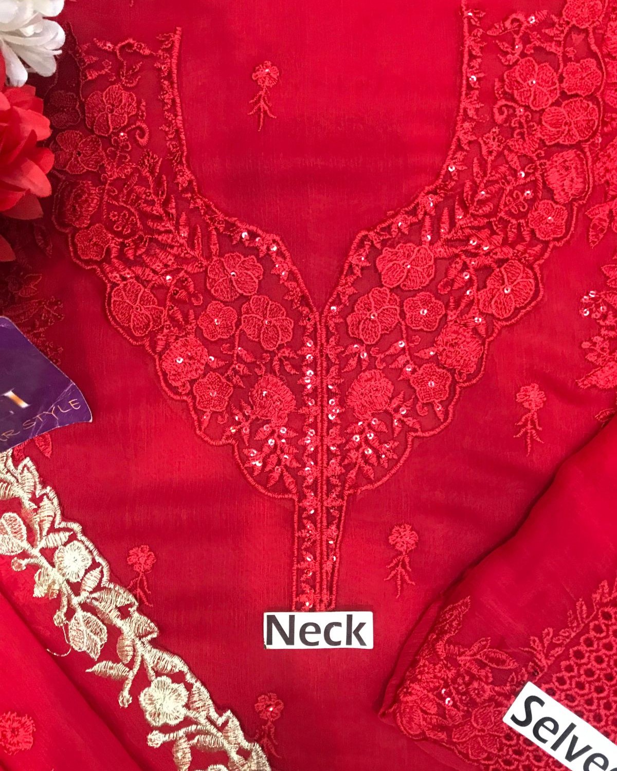 Elegant Chiffon Embroidered Suit with Shamoz Silk Trouser - Image 10