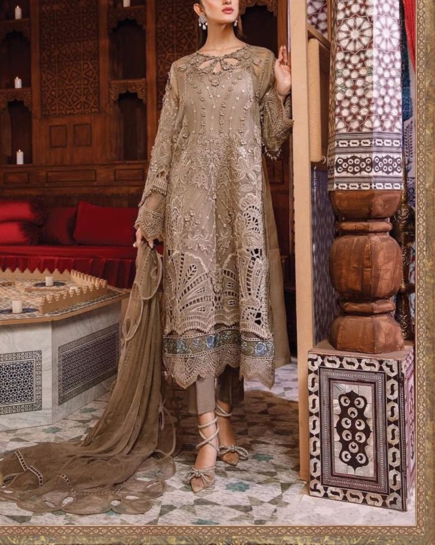 Luxurious Organza Handworked Suit with 3D Floral Embellishments