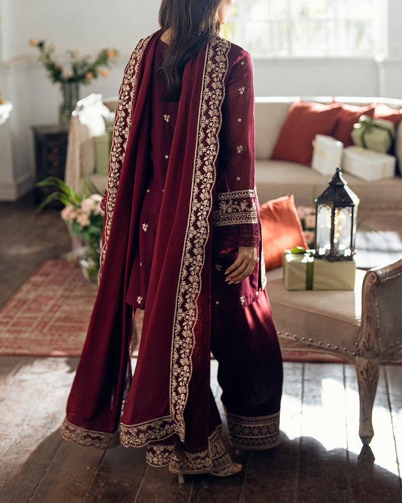 Pure Chiffon Embroidered Spengle Work Suit with Malai Trouser - Image 3