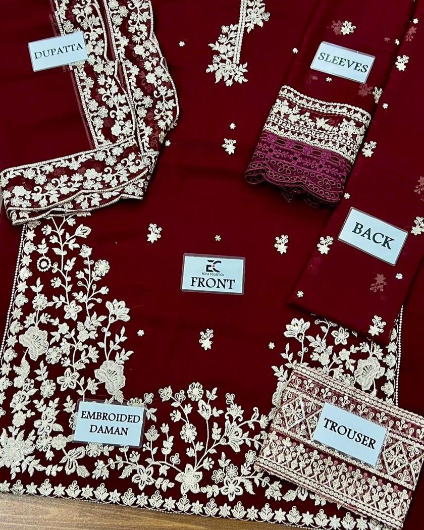 Pure Chiffon Embroidered Spengle Work Suit with Malai Trouser - Image 5