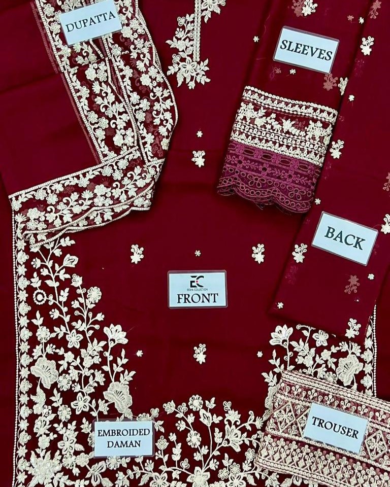 Pure Chiffon Embroidered Spengle Work Suit with Malai Trouser - Image 6