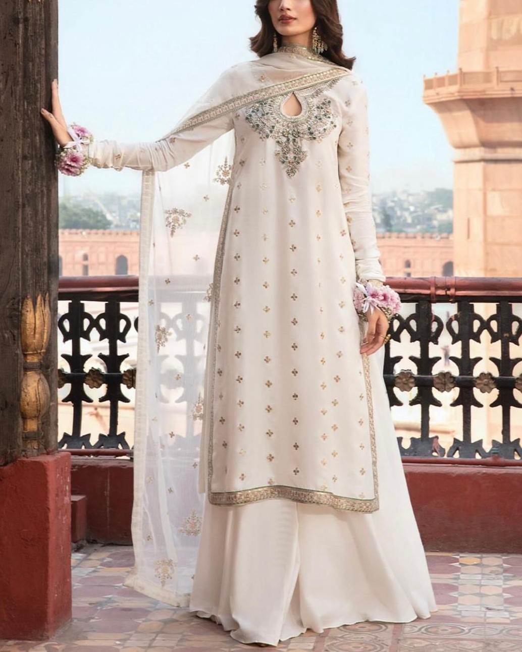 Elegant Chiffon Embroidered Suit with Adda Work & Net Dupatta - Image 2