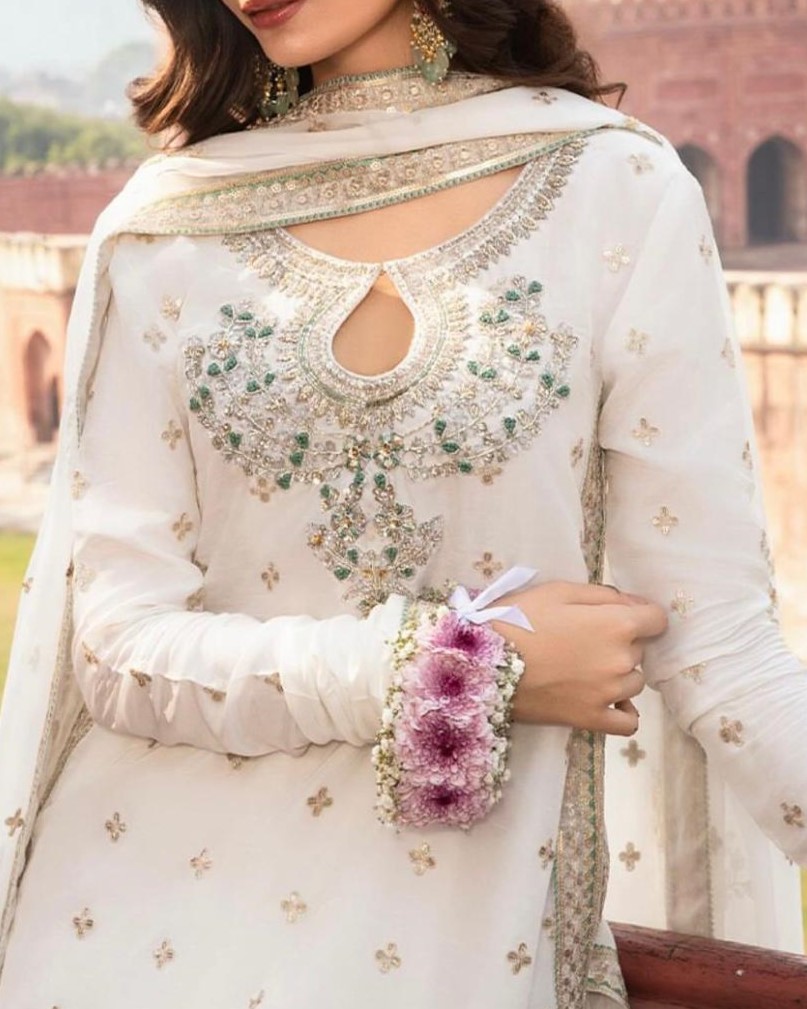 Elegant Chiffon Embroidered Suit with Adda Work & Net Dupatta - Image 4