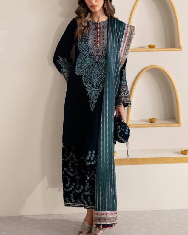 Micro Velvet Heavy Embroidered Suit with Ready-to-Wear Dupatta