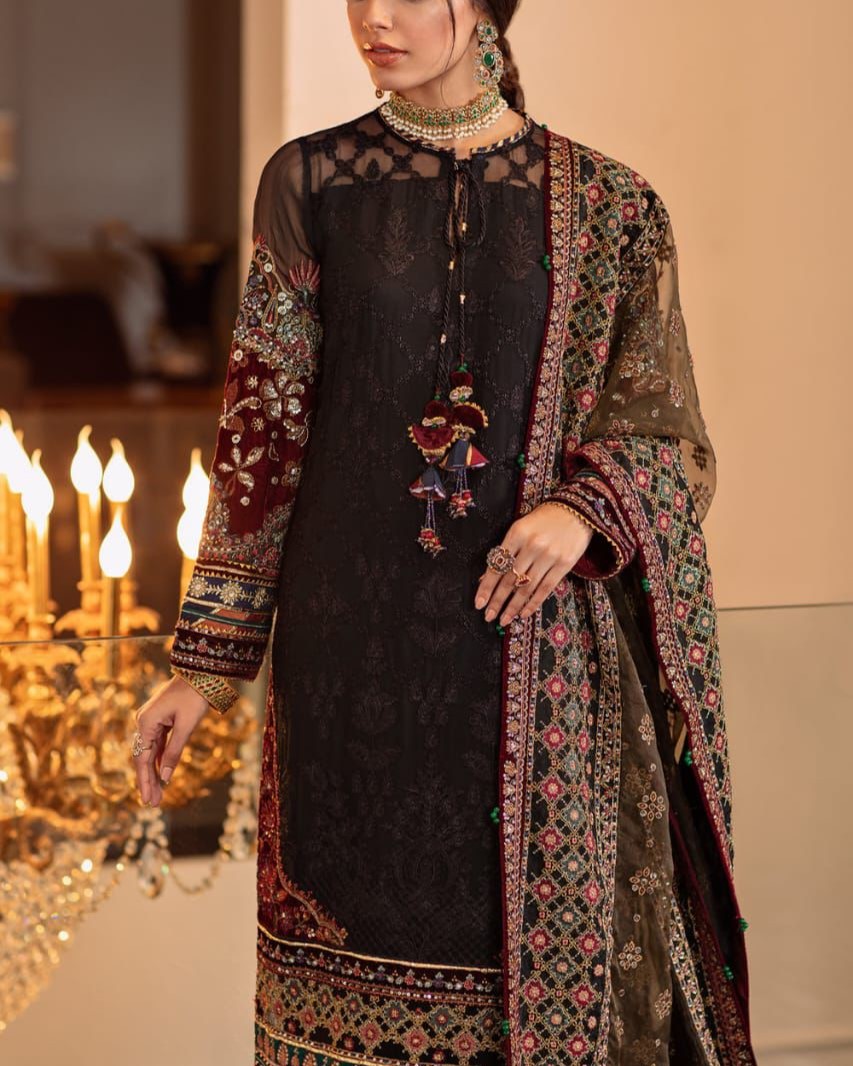 Chiffon Heavy Embroidered Suit with Organza Dupatta - Image 2