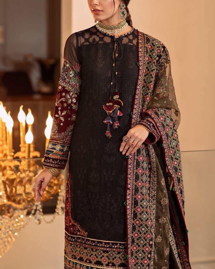 Chiffon Heavy Embroidered Suit with Organza Dupatta - Image 3