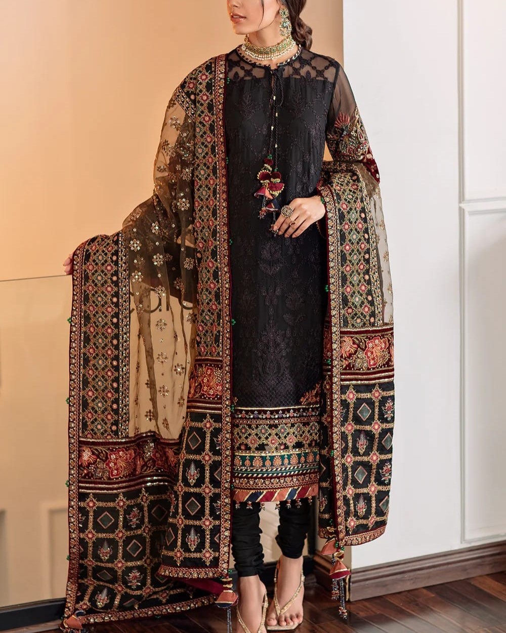 Chiffon Heavy Embroidered Suit with Organza Dupatta
